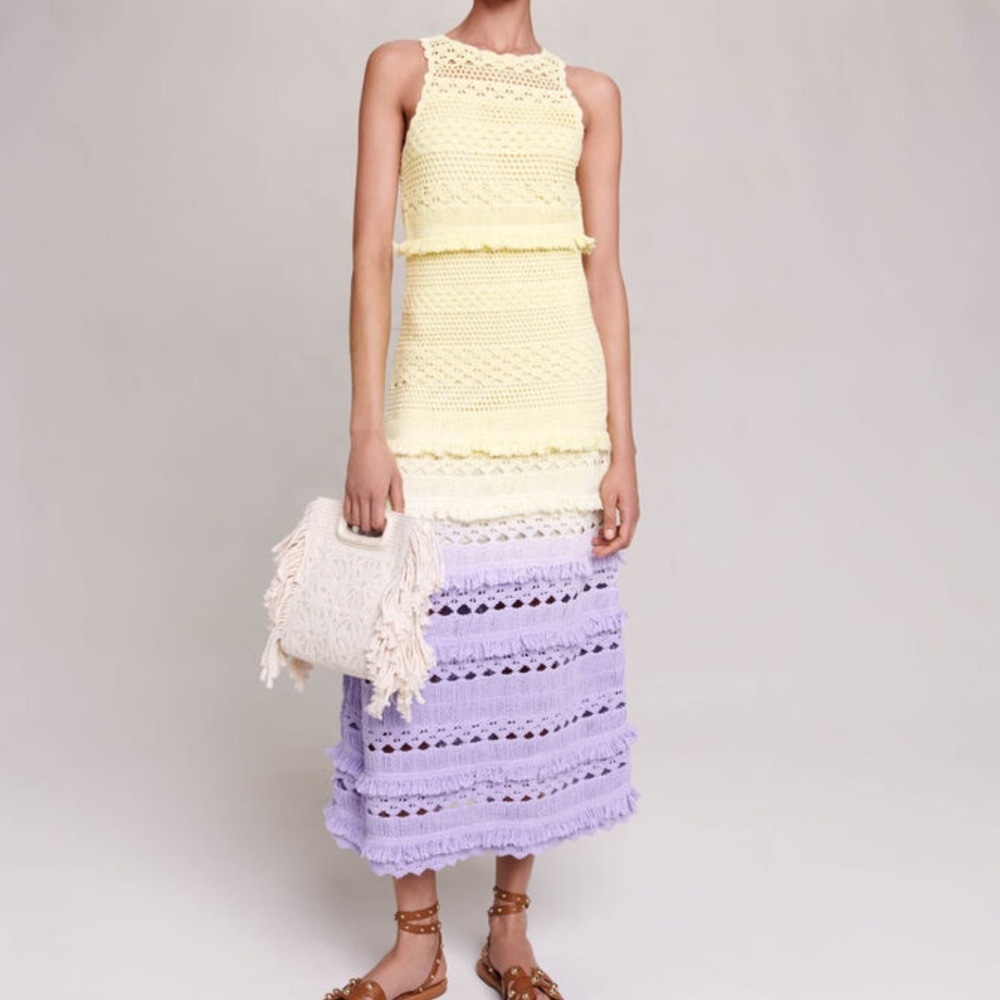 Maje Yellow and Purple Crochet Dress